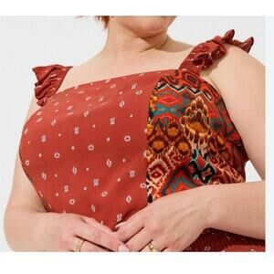 Torrid Top Women's 4X Challis Smocked Ruffles Trim Crop Bohemian Square Neck